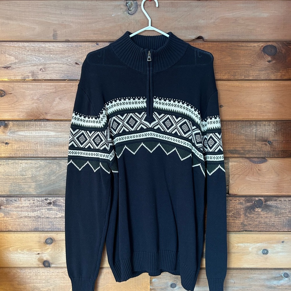 Weatherproof Men's Black and Cream Zip-Up Sweater